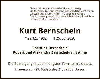 Traueranzeige von Kurt Bernschein von UEL