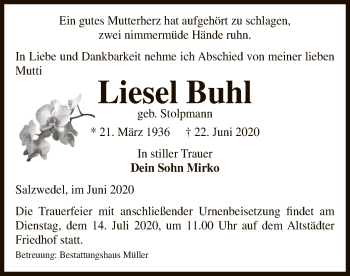 Traueranzeige von Liesel Buhl von UEL