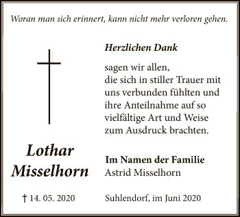 Traueranzeige von Lothar Misselhorn von UEL