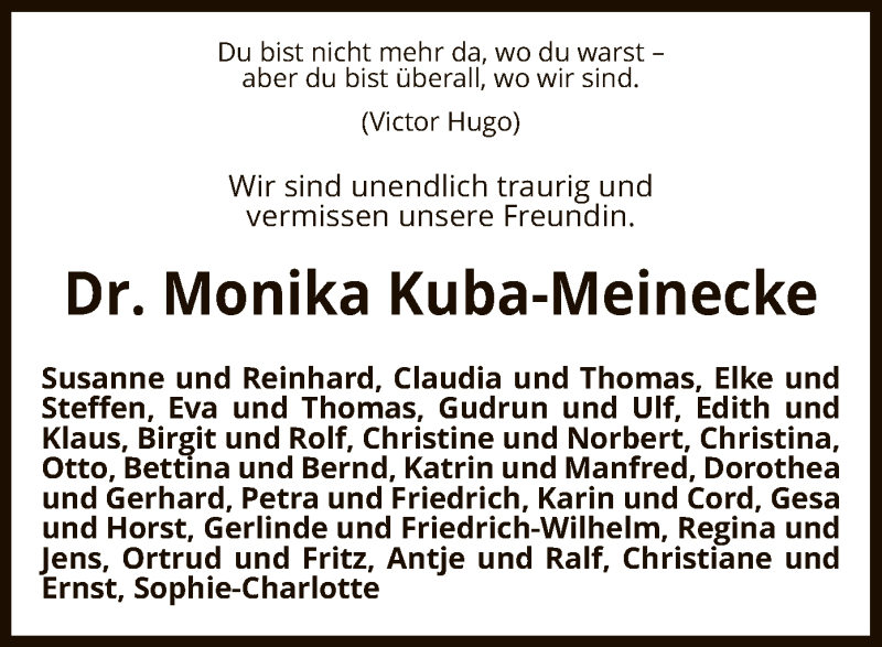  Traueranzeige für Monika Kuba-Meinecke vom 13.06.2020 aus UEL