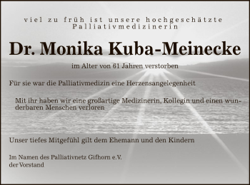 Traueranzeige von Monika Kuba-Meinecke von UEL