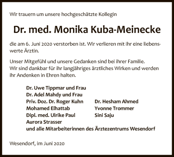 Traueranzeige von Monika Kuba-Meinecke von UEL