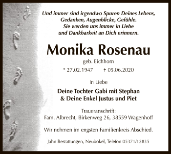 Traueranzeige von Monika Rosenau von UEL