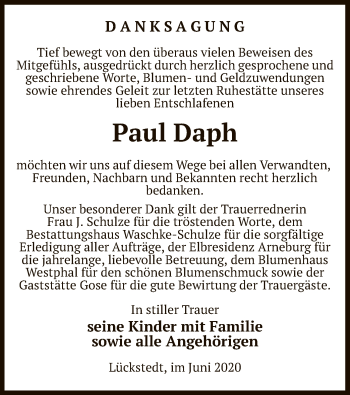 Traueranzeige von Paul Daph von UEL