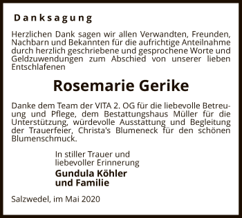 Traueranzeige von Rosemarie Gerike von UEL