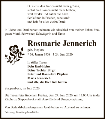 Traueranzeige von Rosmarie Jennerich von UEL