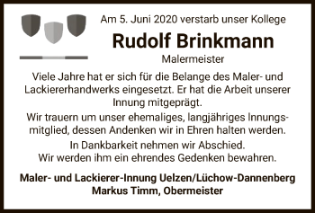 Traueranzeige von Rudolf Brinkmann von UEL