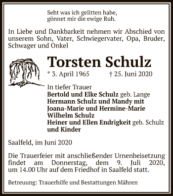 Traueranzeige von Torsten Schulz von UEL