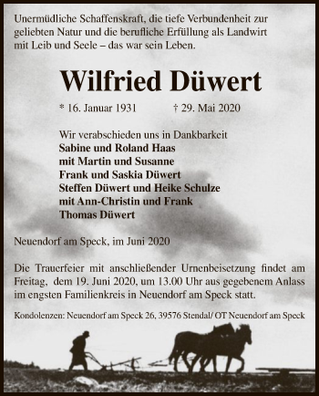 Traueranzeige von Wilfried Düwert von UEL