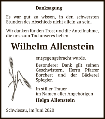 Traueranzeige von Wilhelm Allenstein von UEL