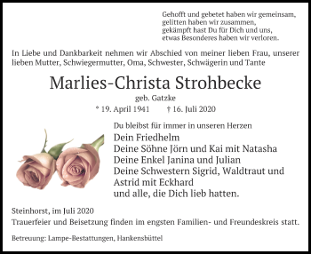 Traueranzeige von Marlies-Christa Strohbecke 