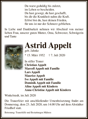 Traueranzeige von Astrid Appelt von UEL