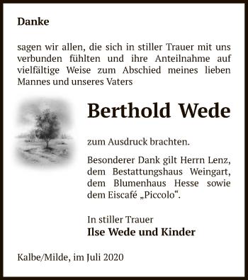 Traueranzeige von Berthold Wede von UEL