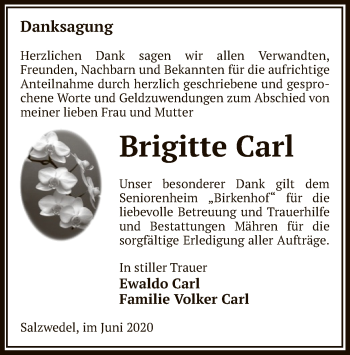 Traueranzeige von Brigitte Carl von UEL