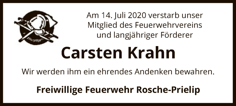  Traueranzeige für Carsten Krahn vom 18.07.2020 aus UEL