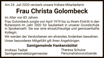 Traueranzeige von Christa Golombeck von UEL