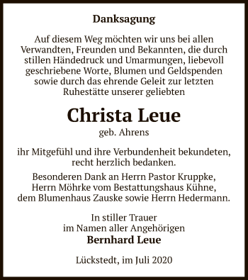 Traueranzeige von Christa Leue von UEL