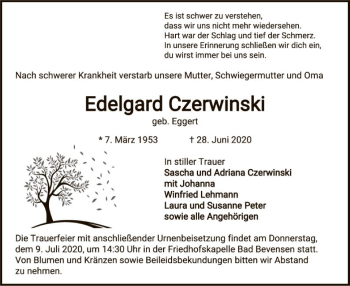 Traueranzeige von Edelgard Czerwinski von UEL