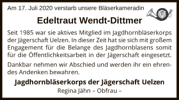 Traueranzeige von Edeltraut Wendt-Dittmer von UEL