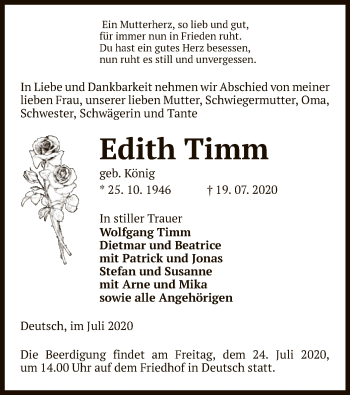 Traueranzeige von Edith Timm von UEL