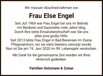Traueranzeige von Else Engel von UEL