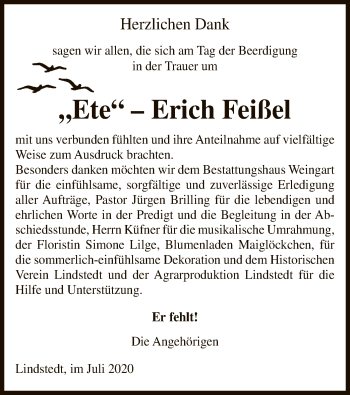 Traueranzeige von Erich Feißel von UEL