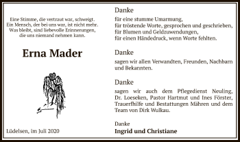 Traueranzeige von Erna Mader von UEL