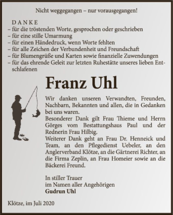 Traueranzeige von Franz Uhl von UEL