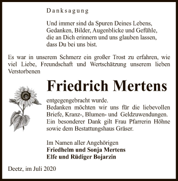 Traueranzeige von Friedrich Mertens von UEL