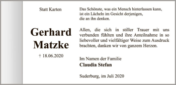 Traueranzeige von Gerhard Matzke von UEL