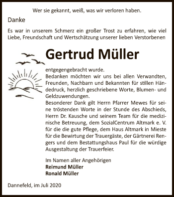 Traueranzeige von Gertrud Müller von UEL