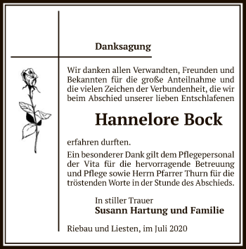 Traueranzeige von Hannelore Bock von UEL