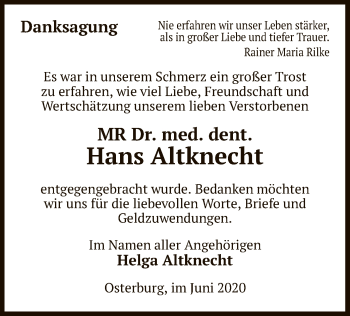 Traueranzeige von Hans Altknecht von UEL