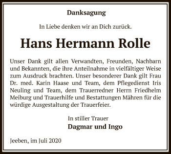 Traueranzeige von Hans Hermann Rolle von UEL