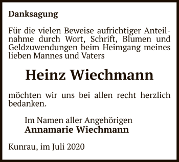 Traueranzeige von Heinz Wiechmann von UEL