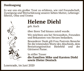 Traueranzeige von Helene Diehl von UEL