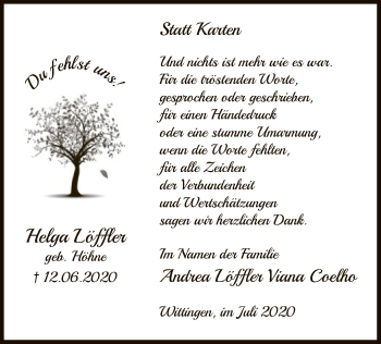 Traueranzeige von Helga Löffler von UEL