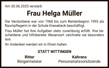 Traueranzeige von Helga Müller von UEL