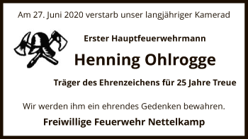 Traueranzeige von Henning Ohlrogge von UEL