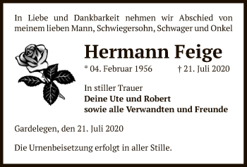 Traueranzeige von Hermann Feige von UEL