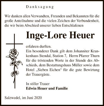 Traueranzeige von Inge-Lore Heuer von UEL