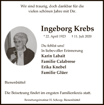 Traueranzeige von Ingeborg Krebs von UEL