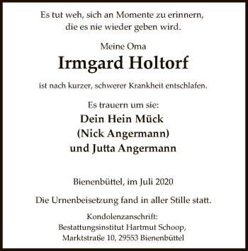 Traueranzeige von Irmgard Holtorf von UEL