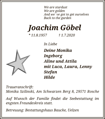 Traueranzeige von Joachim Göbel von UEL