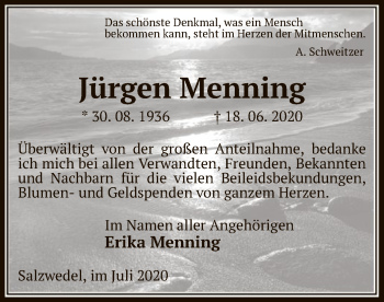 Traueranzeige von Jürgen Menning von UEL