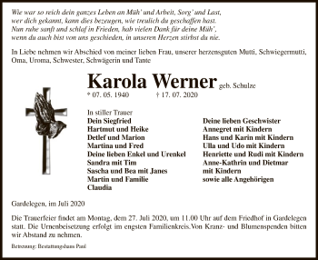 Traueranzeige von Karola Werner von UEL