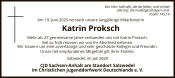 Traueranzeige von Katrin Proksch von UEL