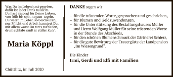 Traueranzeige von Maria Köppl von UEL