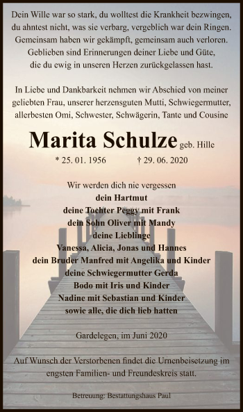 Traueranzeige von Marita Schulze von UEL