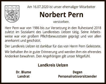 Traueranzeige von Norbert Pern von UEL